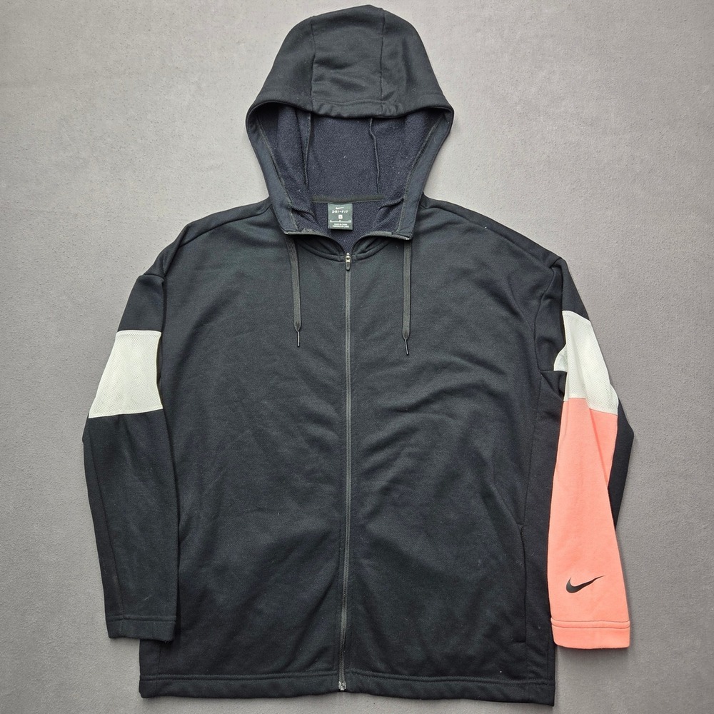 Nike Dri-FIT Full Zip Hoodie Small Black Colorblock Mesh Coral Pink AJ9284-010